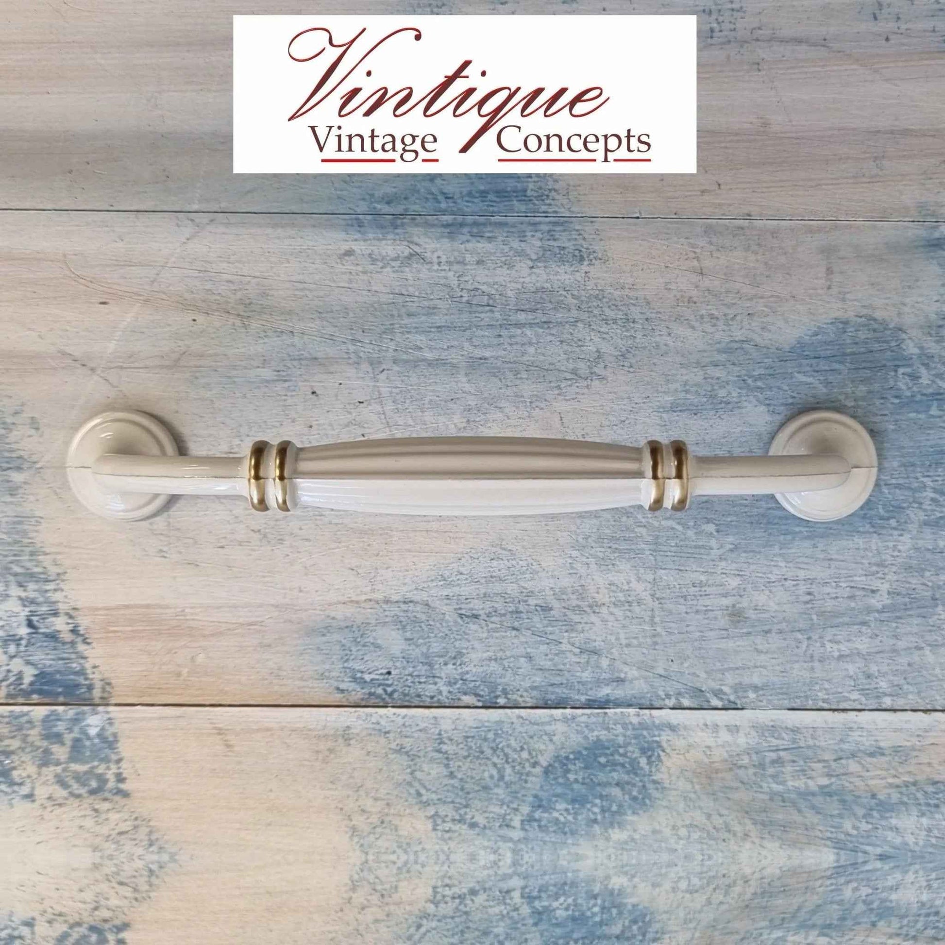 Ribbed Ivory with double Gold Band Drawer handle 148mm long