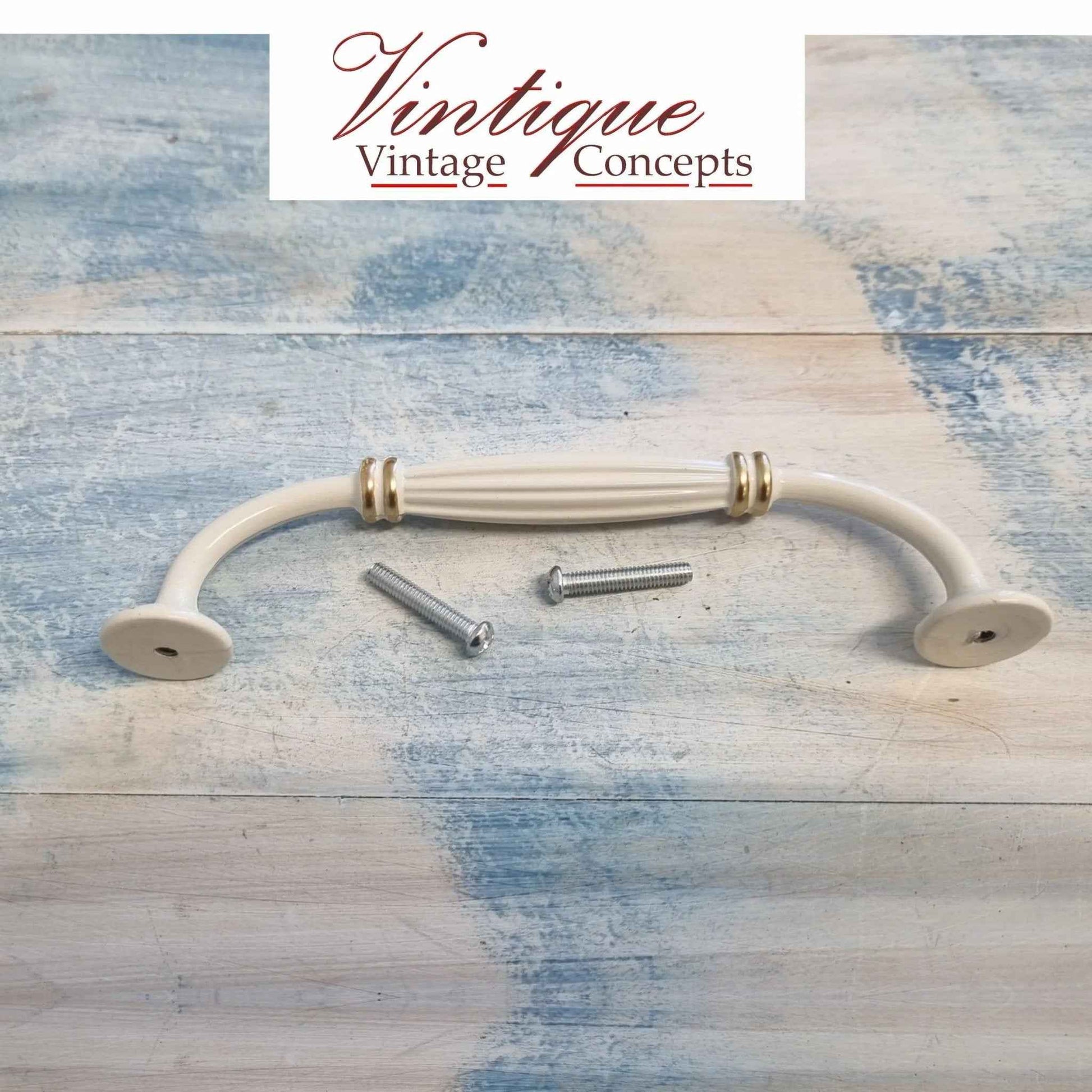 Ribbed Ivory with double Gold Band Drawer handle 148mm long