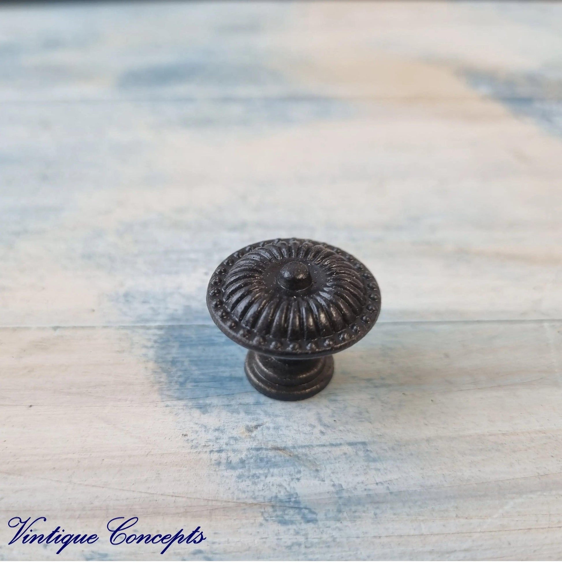 Ribbed Vintage BLACK Furniture Knob 24mm diameter-Vintique Concepts