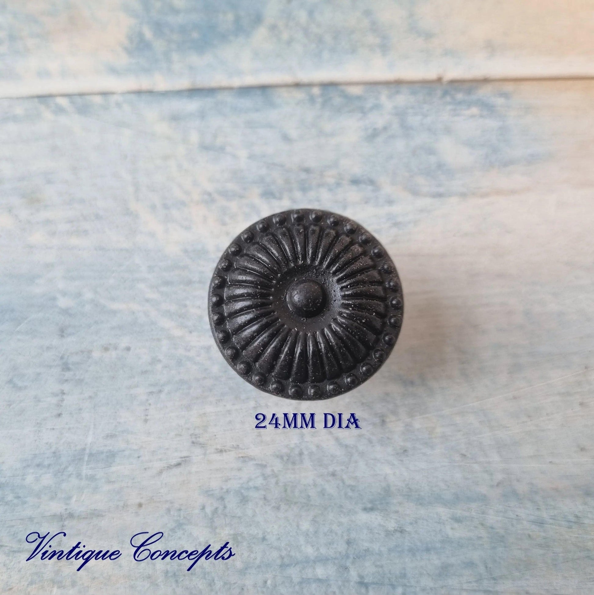Ribbed Vintage BLACK Furniture Knob 24mm diameter-Vintique Concepts