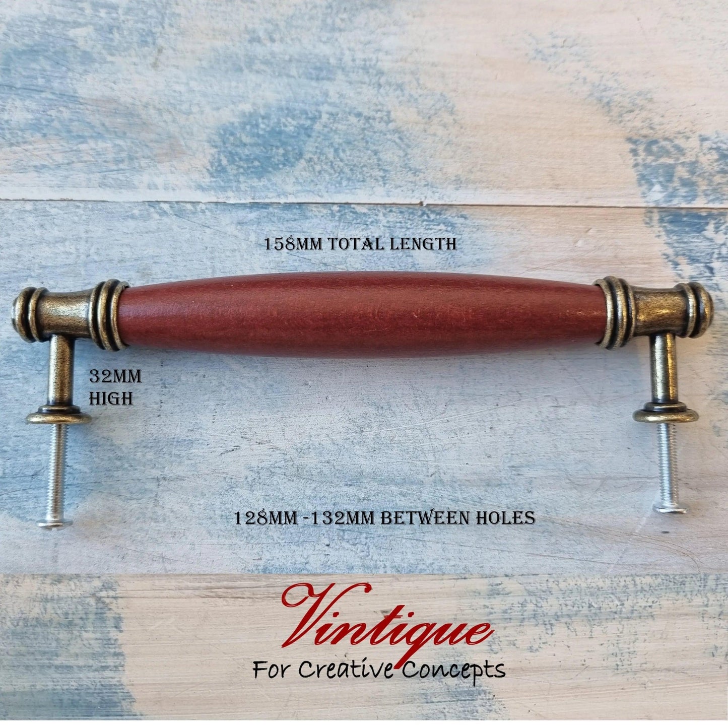 Roma Series Cardinal Red Wood & antique Gold door Handle 158mm long-Vintique Concepts