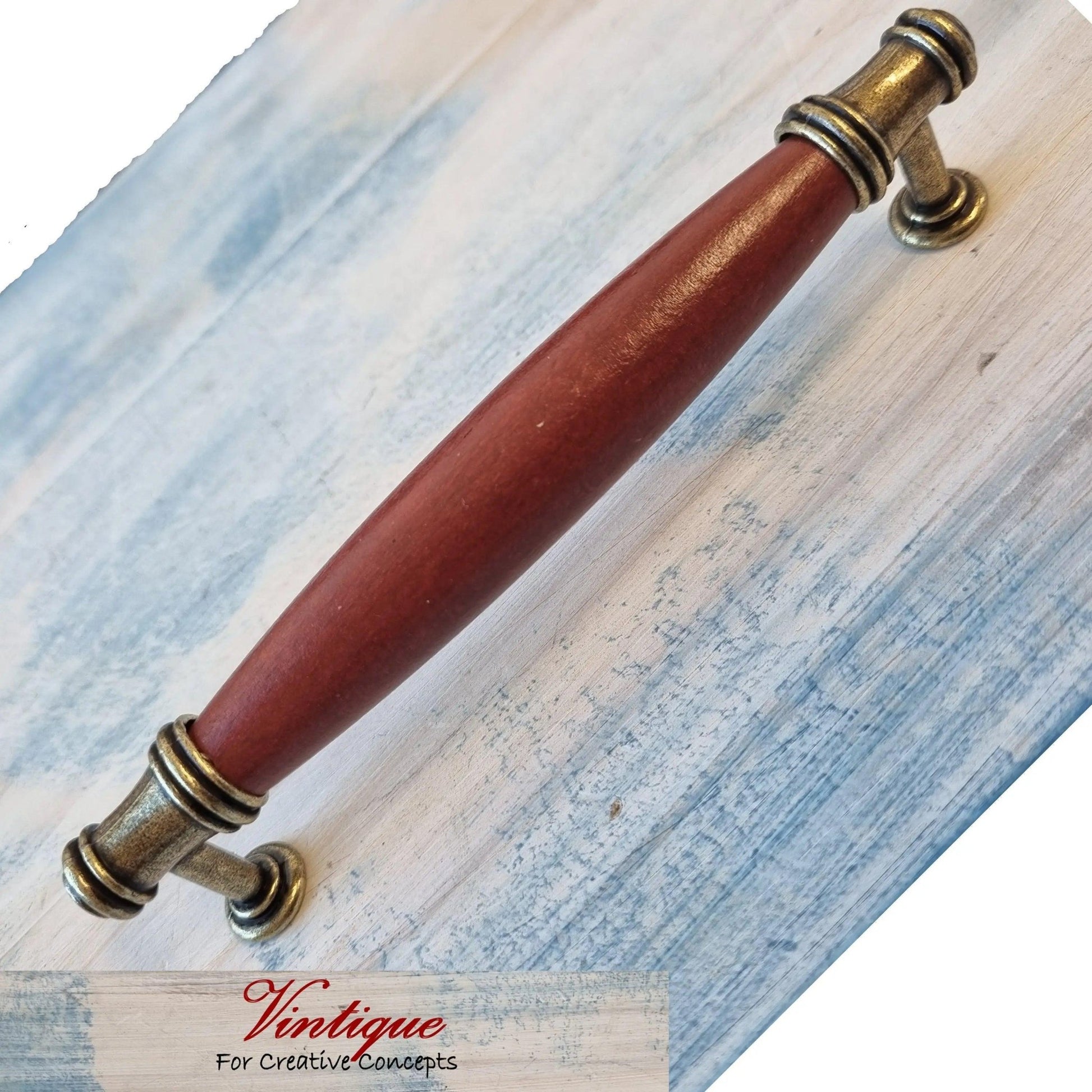Roma Series Cardinal Red Wood & antique Gold door Handle 158mm long-Vintique Concepts