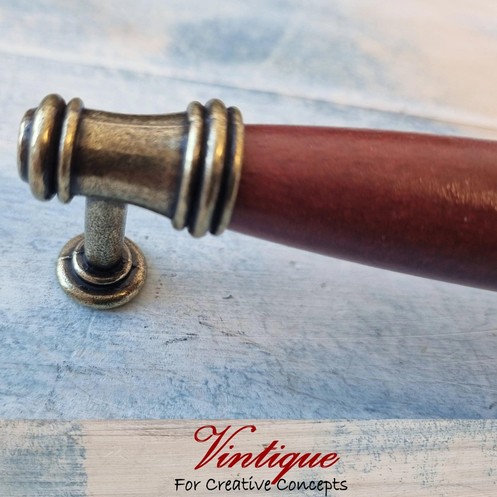 Roma Series Cardinal Red Wood & antique Gold door Handle 158mm long-Vintique Concepts