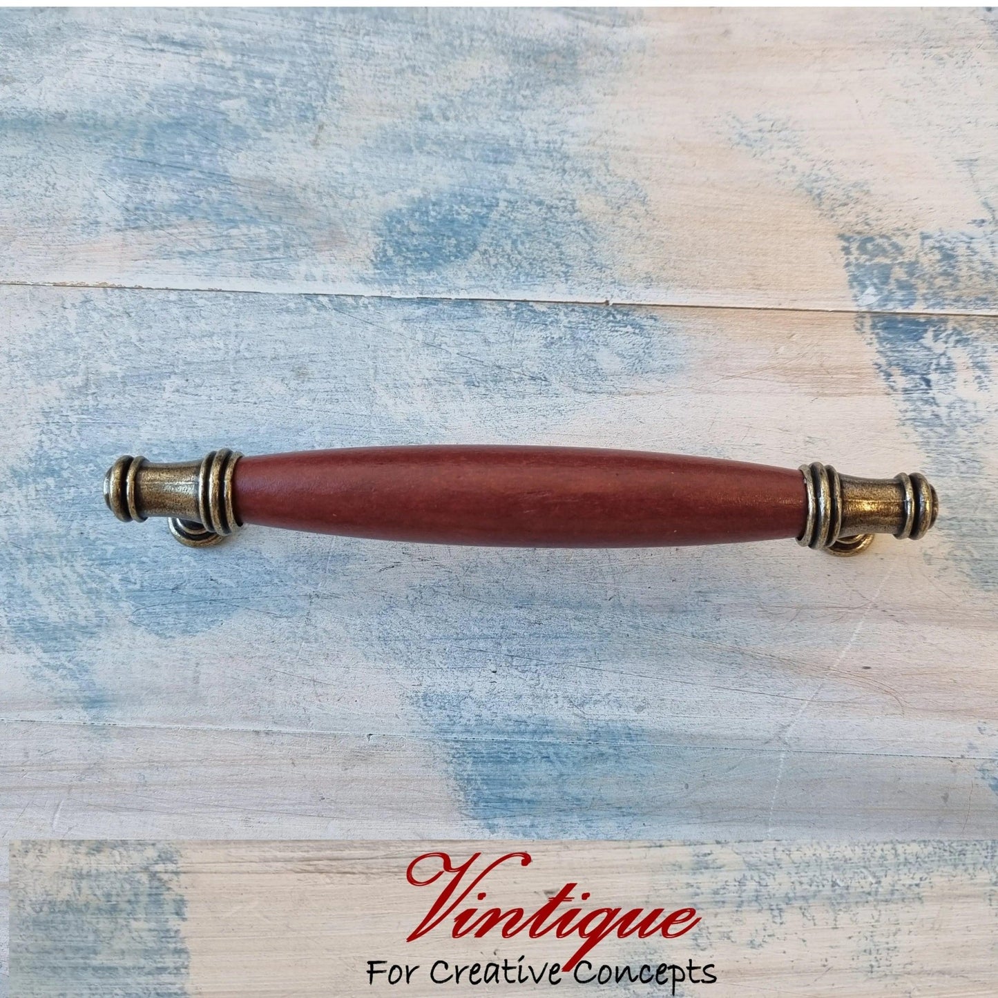 Roma Series Cardinal Red Wood & antique Gold door Handle 158mm long-Vintique Concepts