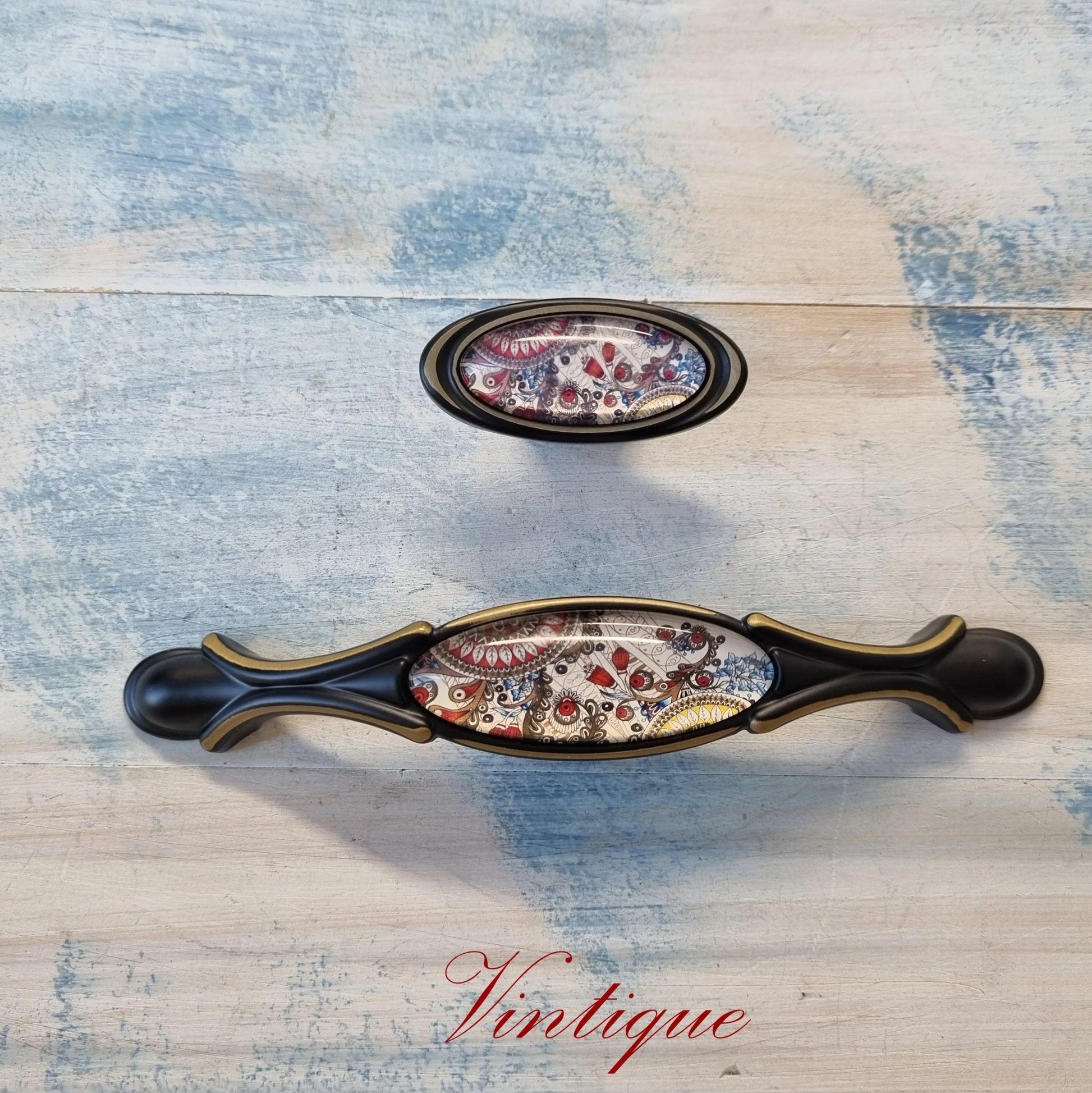 Roma Series Paisley Pattern Black Heavy Duty cabinet Knob 57mm-Vintique Concepts