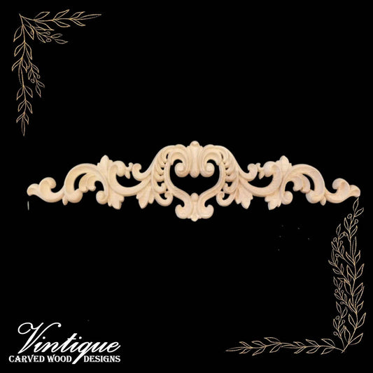 Royal Heart Carved wood Centre Applique 40cm x 10cm