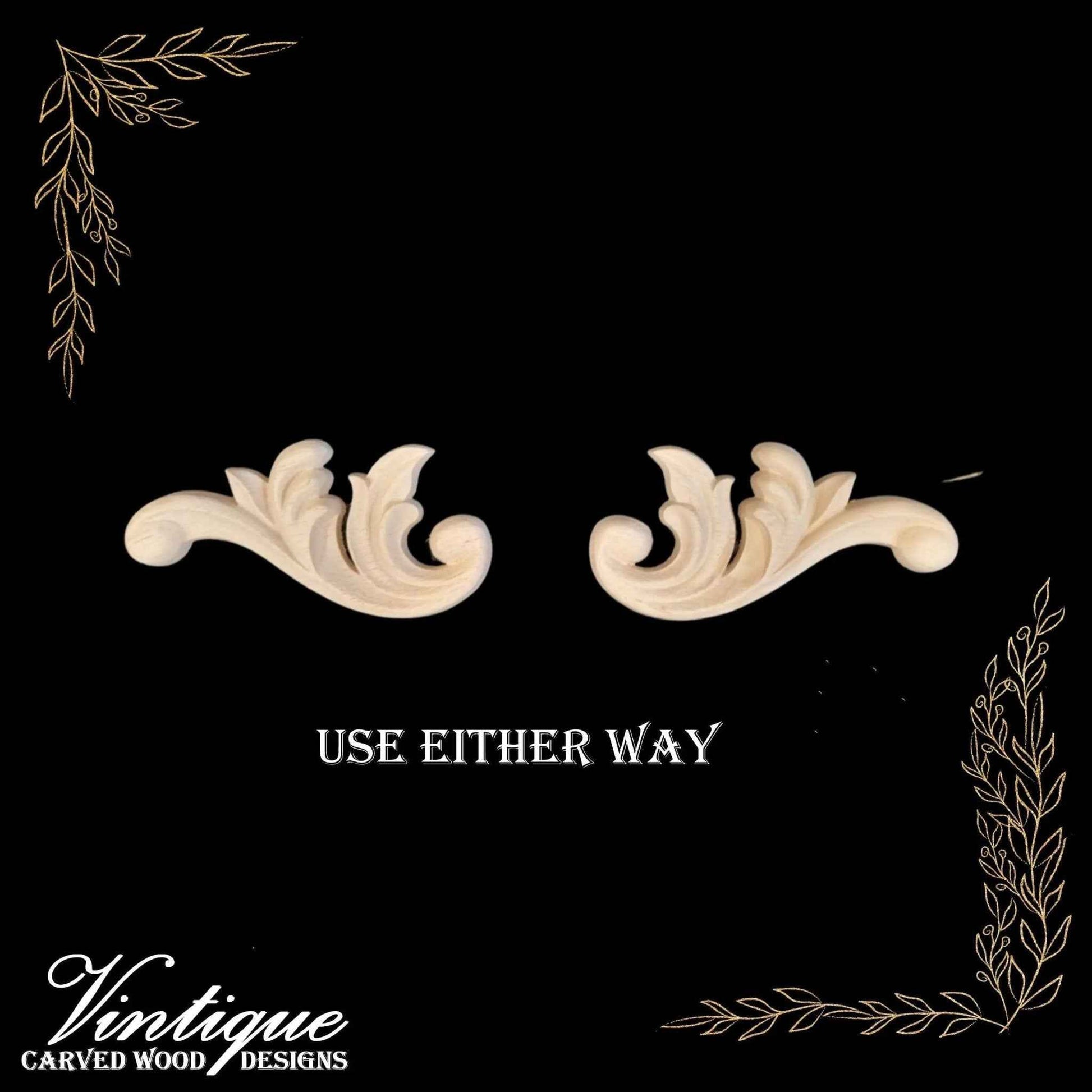Royal Plumes Carved wood Appliques (sold in pairs) 11cm x 6cm