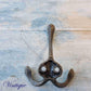 Rustic Aged Bronze 3 Prong Coat Hook 85mm x 60mm-Vintique Concepts