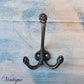 Rustic Aged Bronze 3 Prong Coat Hook 85mm x 60mm-Vintique Concepts
