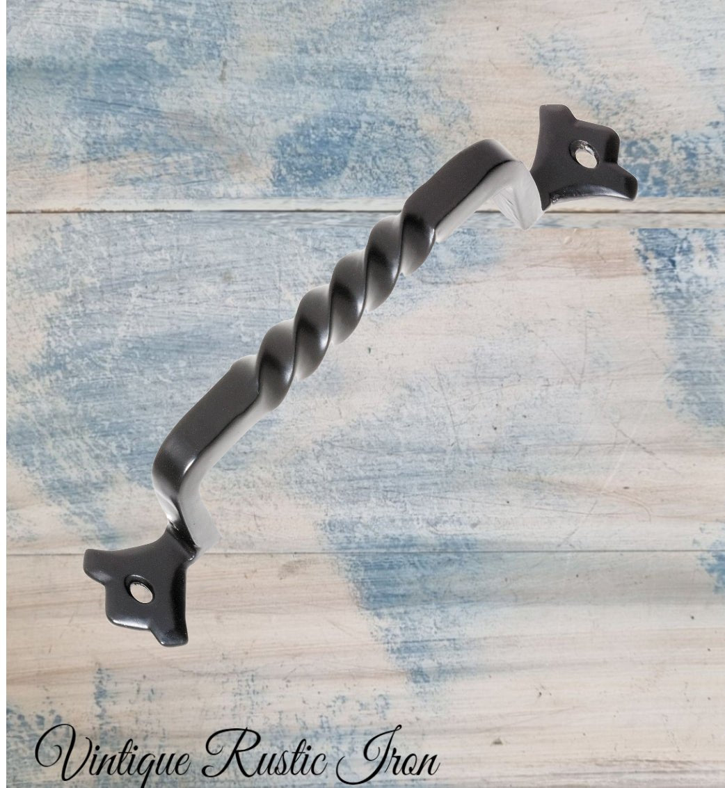 Rustic Black Twisted Wrought Iron/Steel Door handle 187mm long-Vintique Concepts