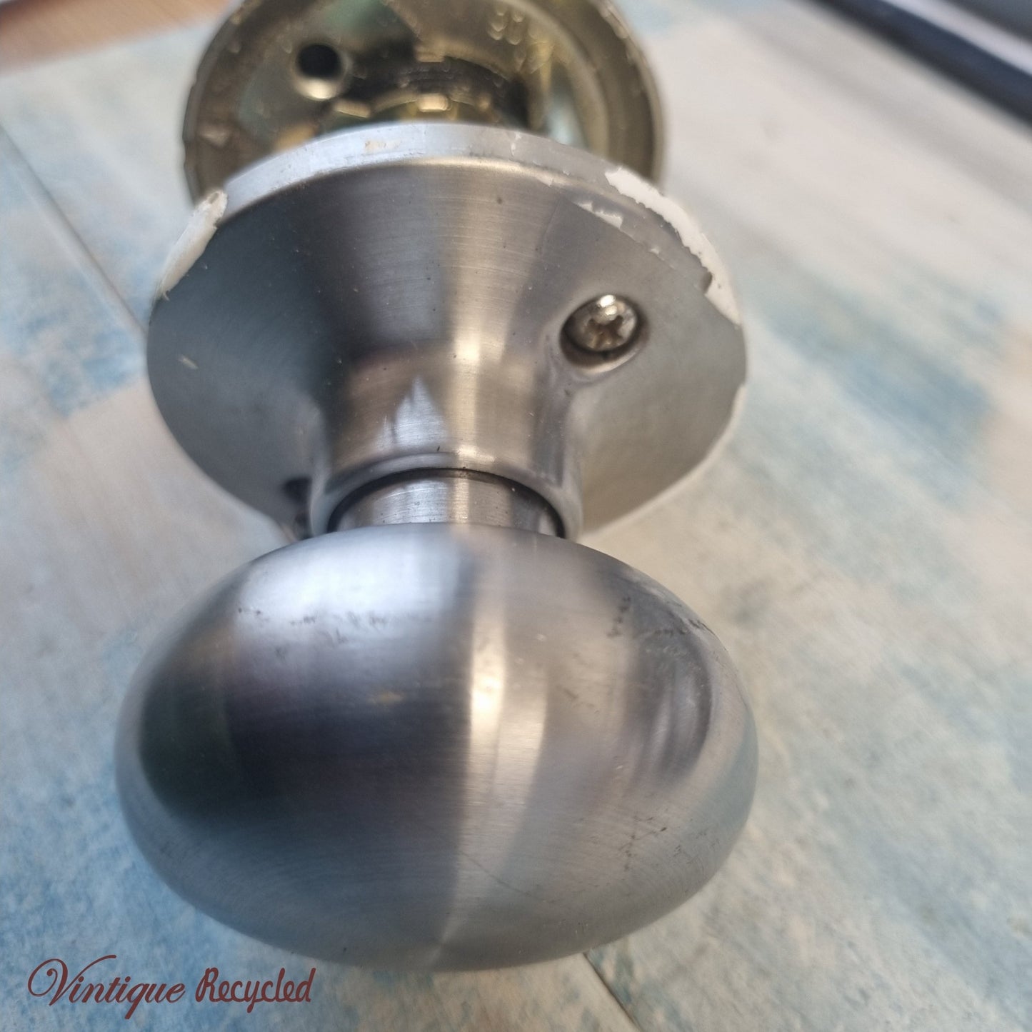 satin chrome door knob set (recycled)-Vintique Concepts
