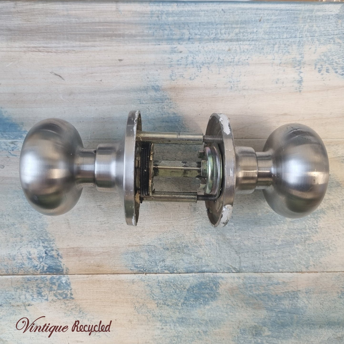 satin chrome door knob set (recycled)-Vintique Concepts