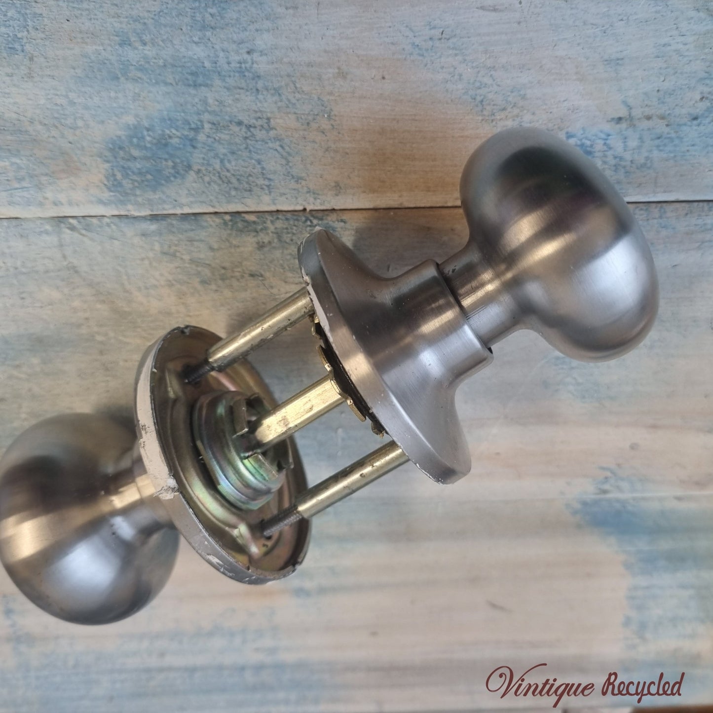 satin chrome door knob set (recycled)-Vintique Concepts