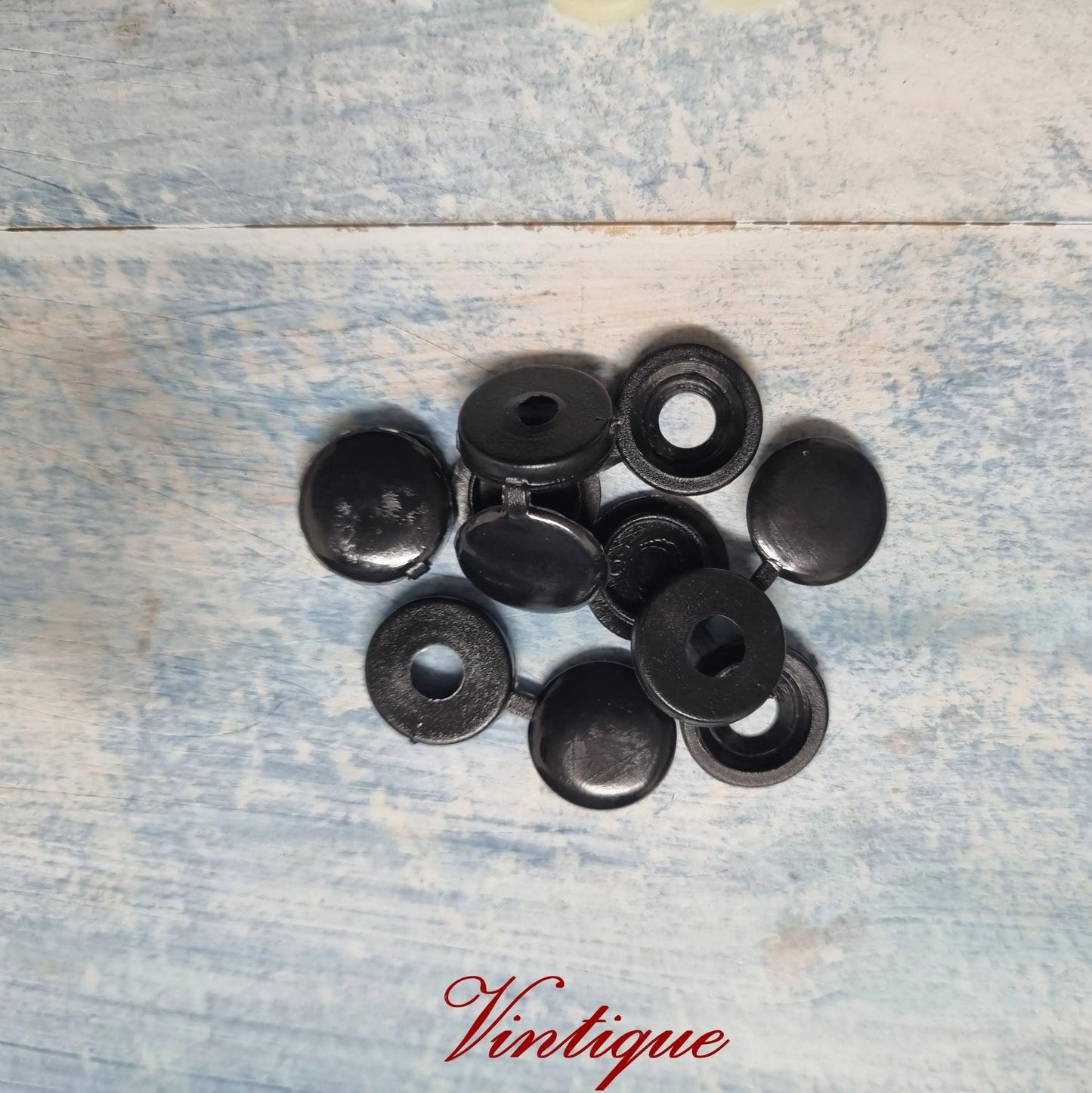 Screw Cap with hinged cover lid 14mm Dia-BLACK (pkt of 20)-Vintique Concepts