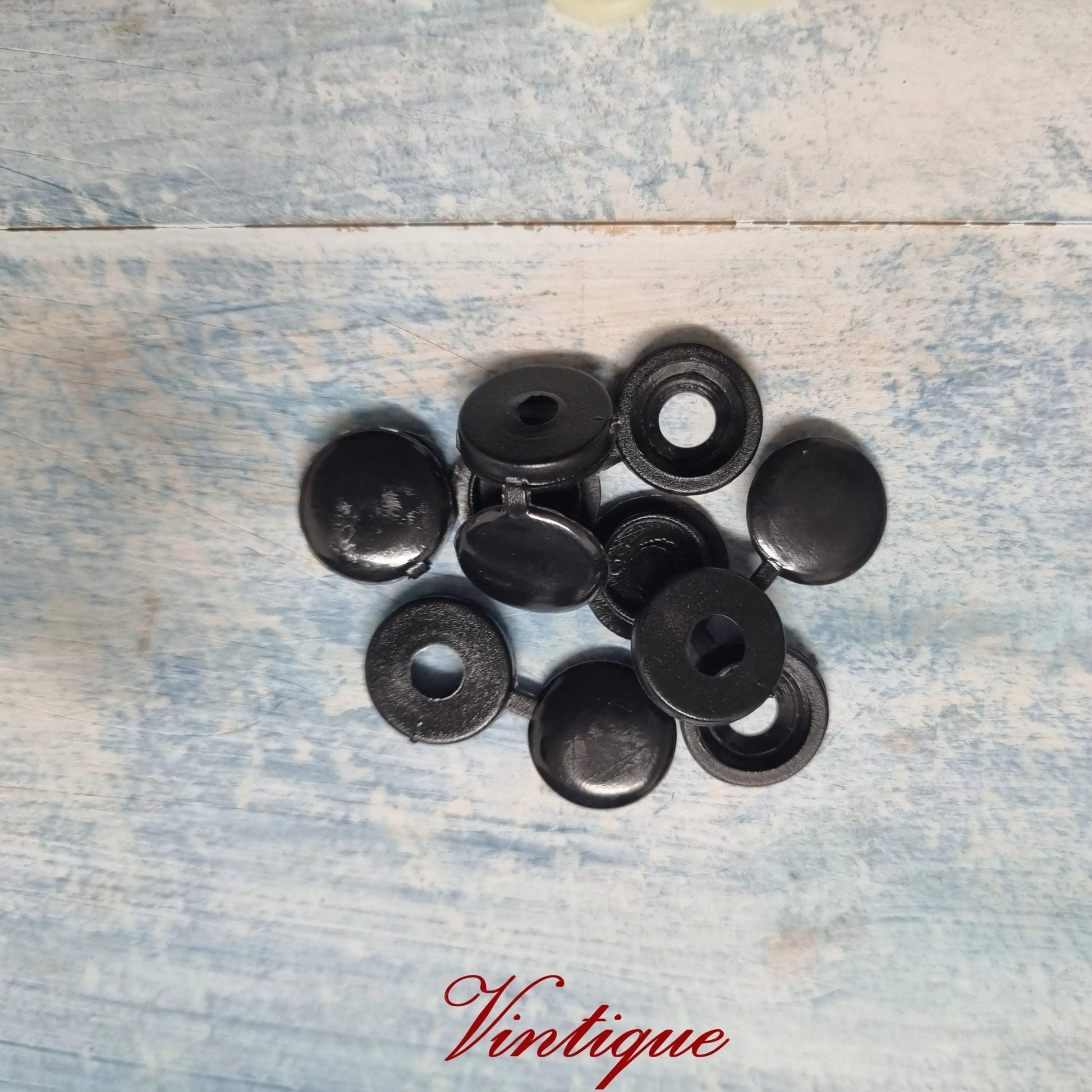 Screw Cap with hinged cover lid 14mm Dia-BLACK (pkt of 20)-Vintique Concepts