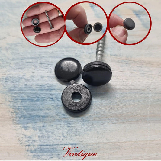 Screw Cap with hinged cover lid 14mm Dia-BLACK (pkt of 20)-Vintique Concepts