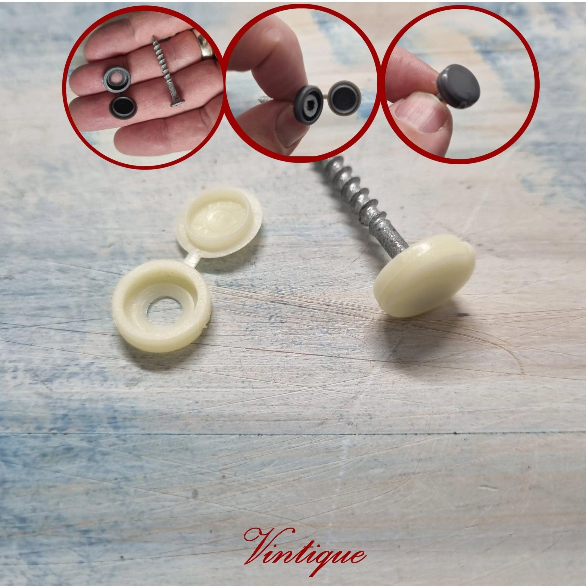 Screw Cap with hinged cover lid 14mm Dia-CREAM (pkt of 20)-Vintique Concepts
