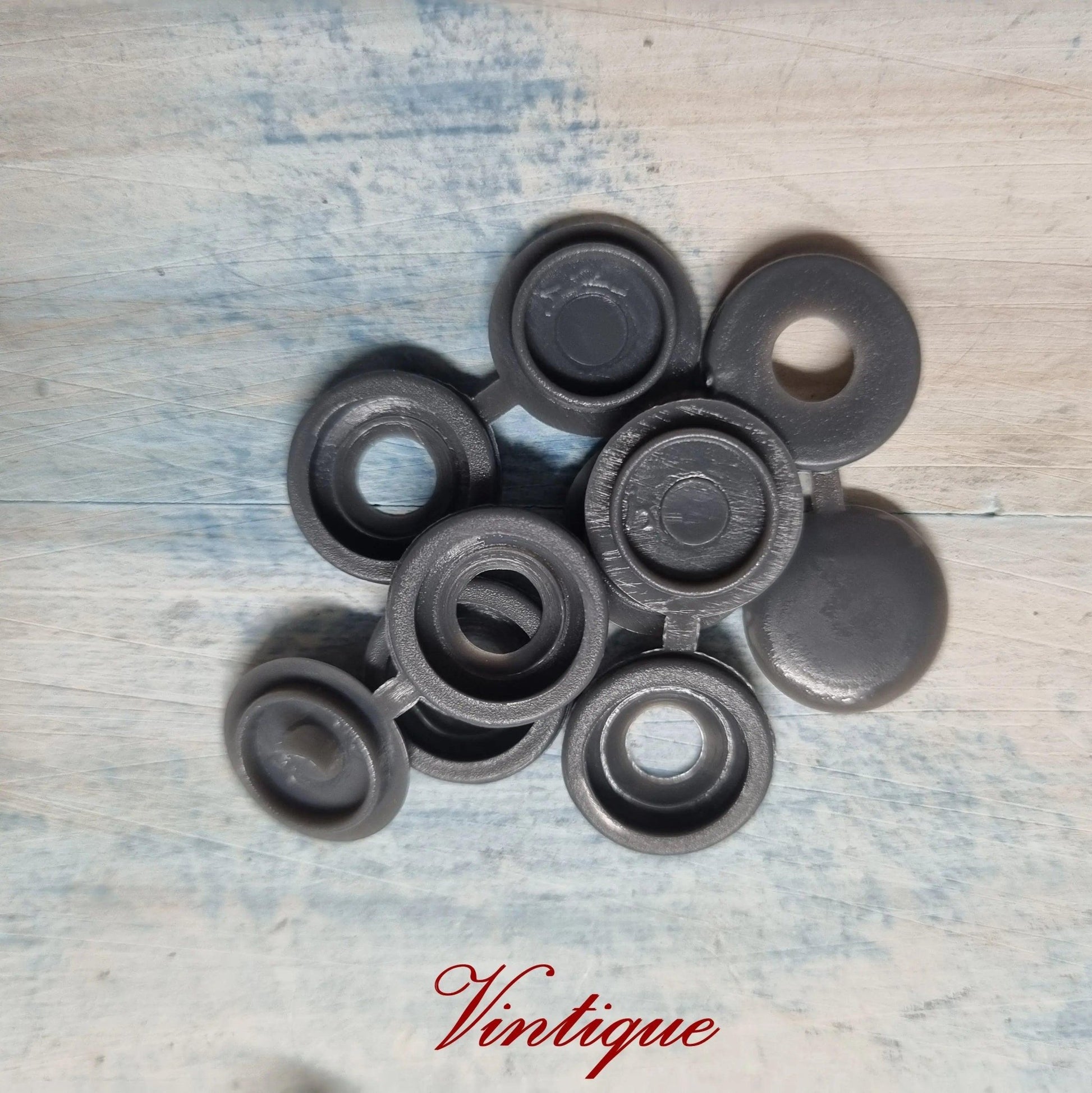 Screw Cap with hinged cover lid 14mm Dia-Dark GREY (pkt of 20)-Vintique Concepts