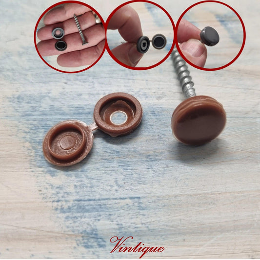 Screw Cap with hinged cover lid 14mm Dia-SIENNA RED (pkt of 20)-Vintique Concepts