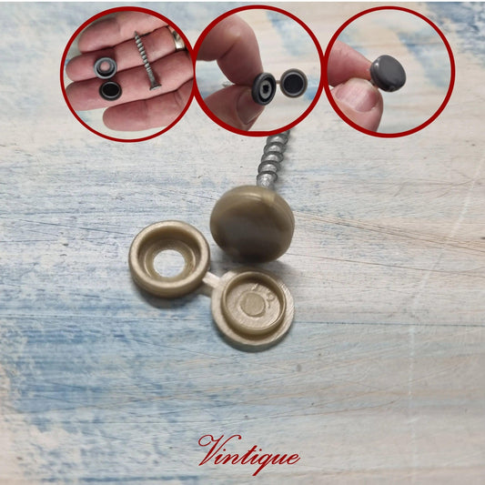 Screw Cap with hinged cover lid 14mm Dia-TAN (pkt of 20)-Vintique Concepts