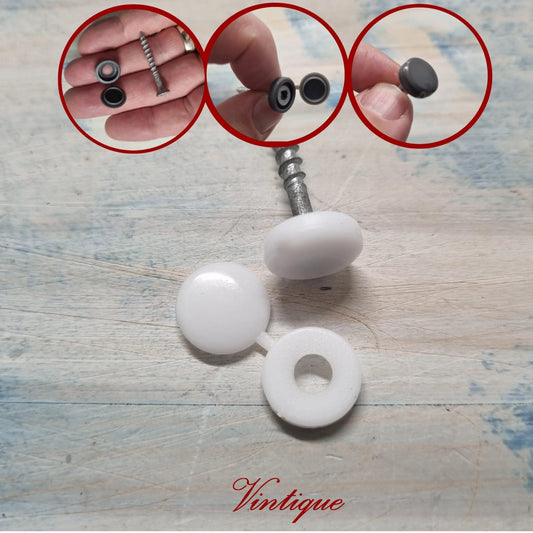Screw Cap with hinged cover lid 14mm Dia-WHITE (pkt of 20)-Vintique Concepts