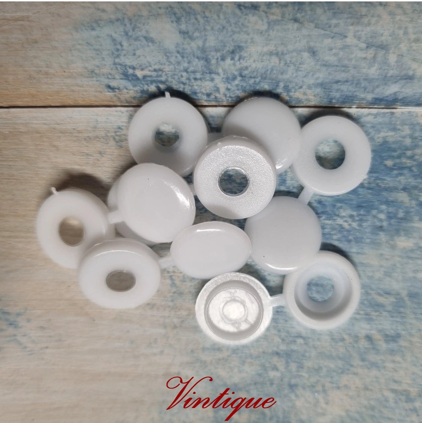 Screw Cap with hinged cover lid 14mm Dia-WHITE (pkt of 20)-Vintique Concepts
