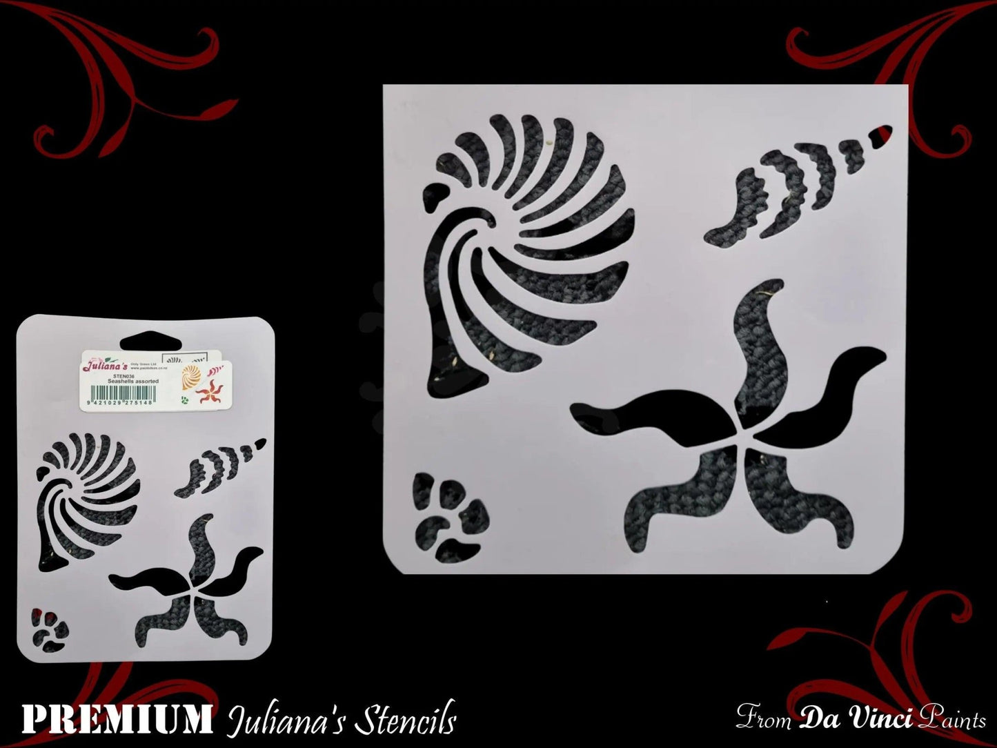 Seashell assortment furniture paint stencil 127mm x 180mm-Vintique Concepts