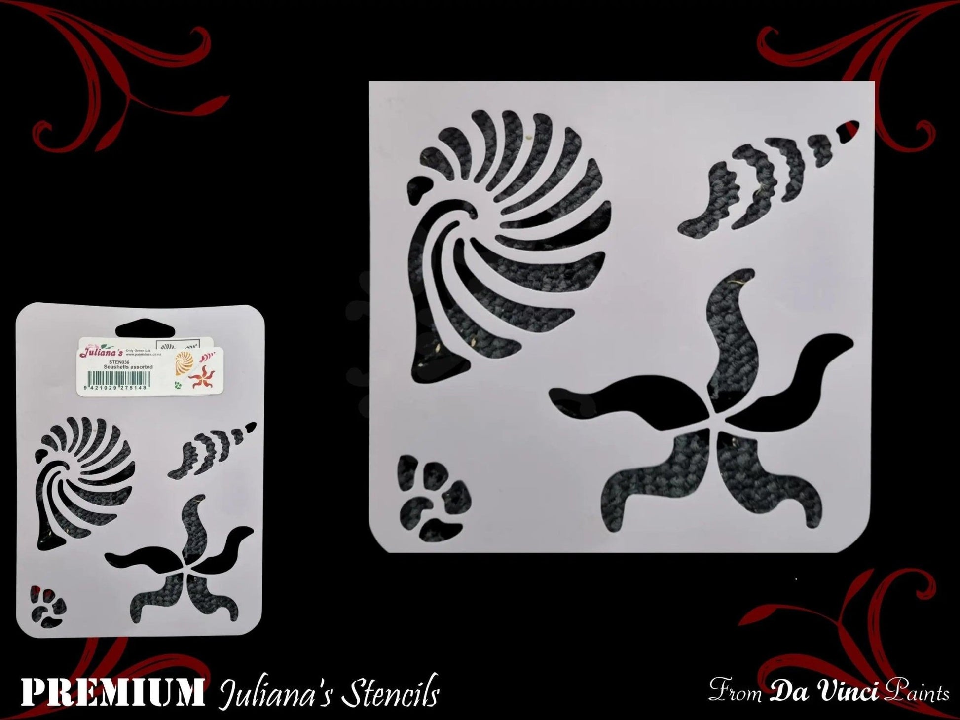 Seashell assortment furniture paint stencil 127mm x 180mm-Vintique Concepts