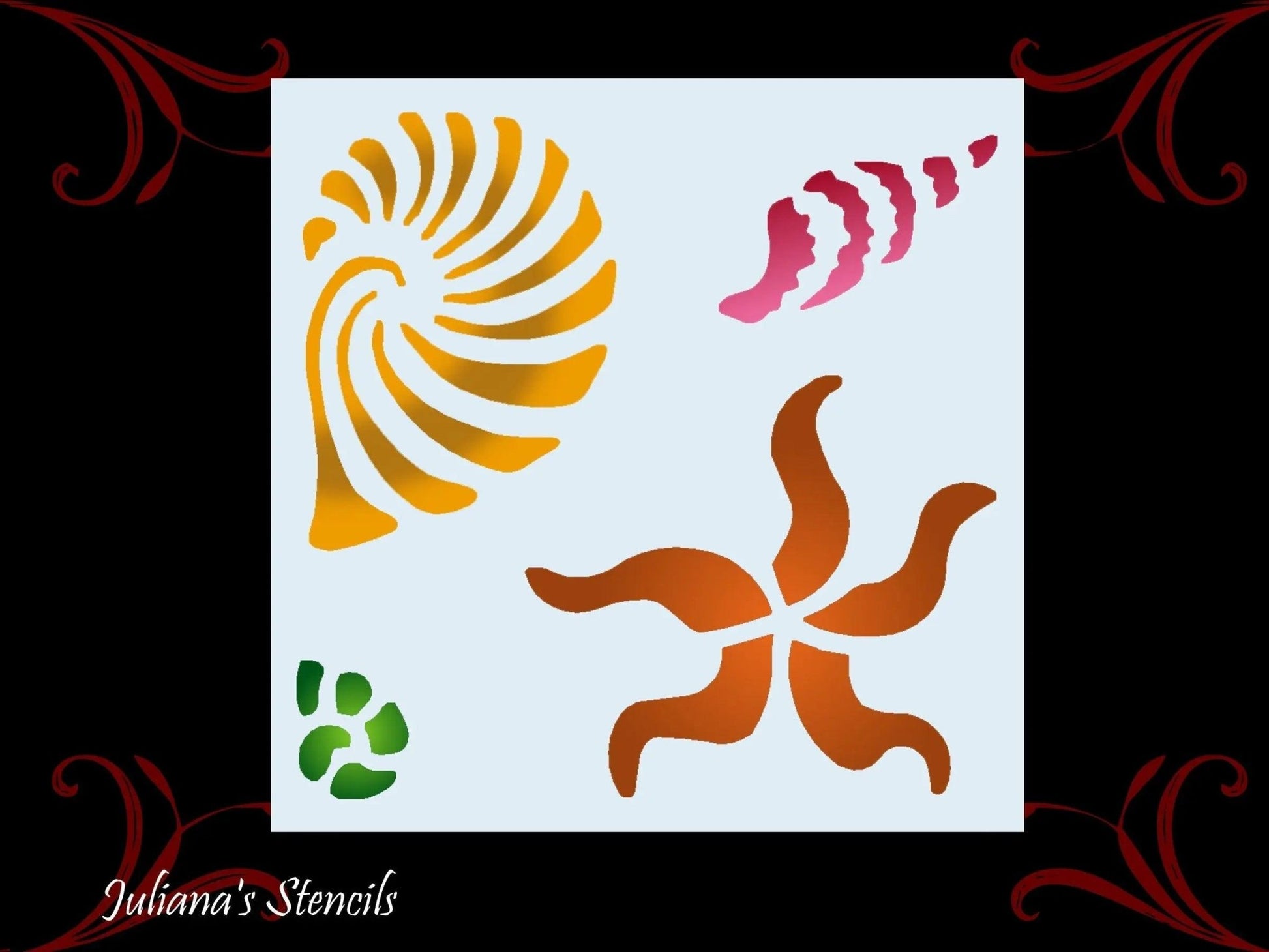 Seashell assortment furniture paint stencil 127mm x 180mm-Vintique Concepts