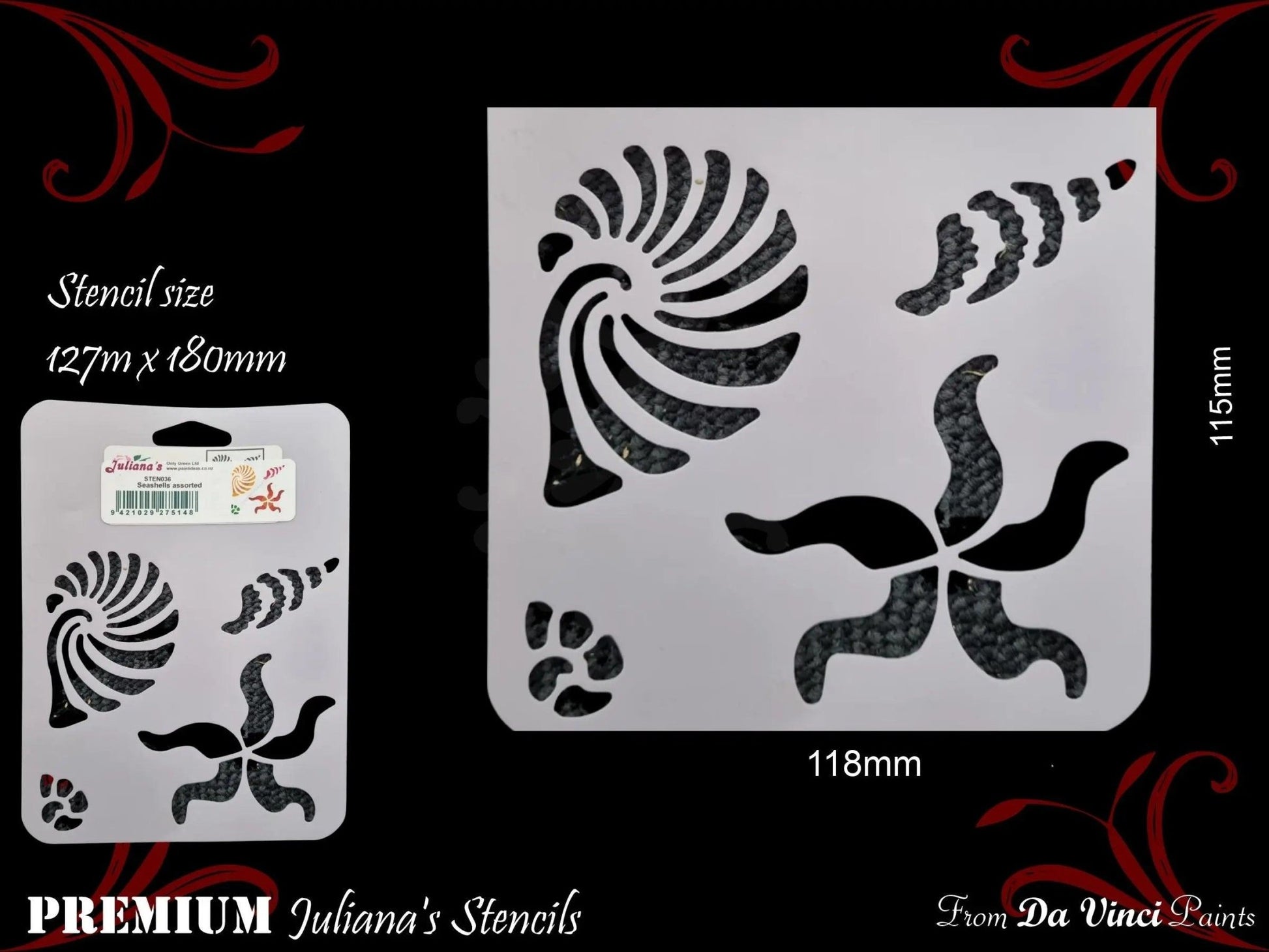 Seashell assortment furniture paint stencil 127mm x 180mm-Vintique Concepts
