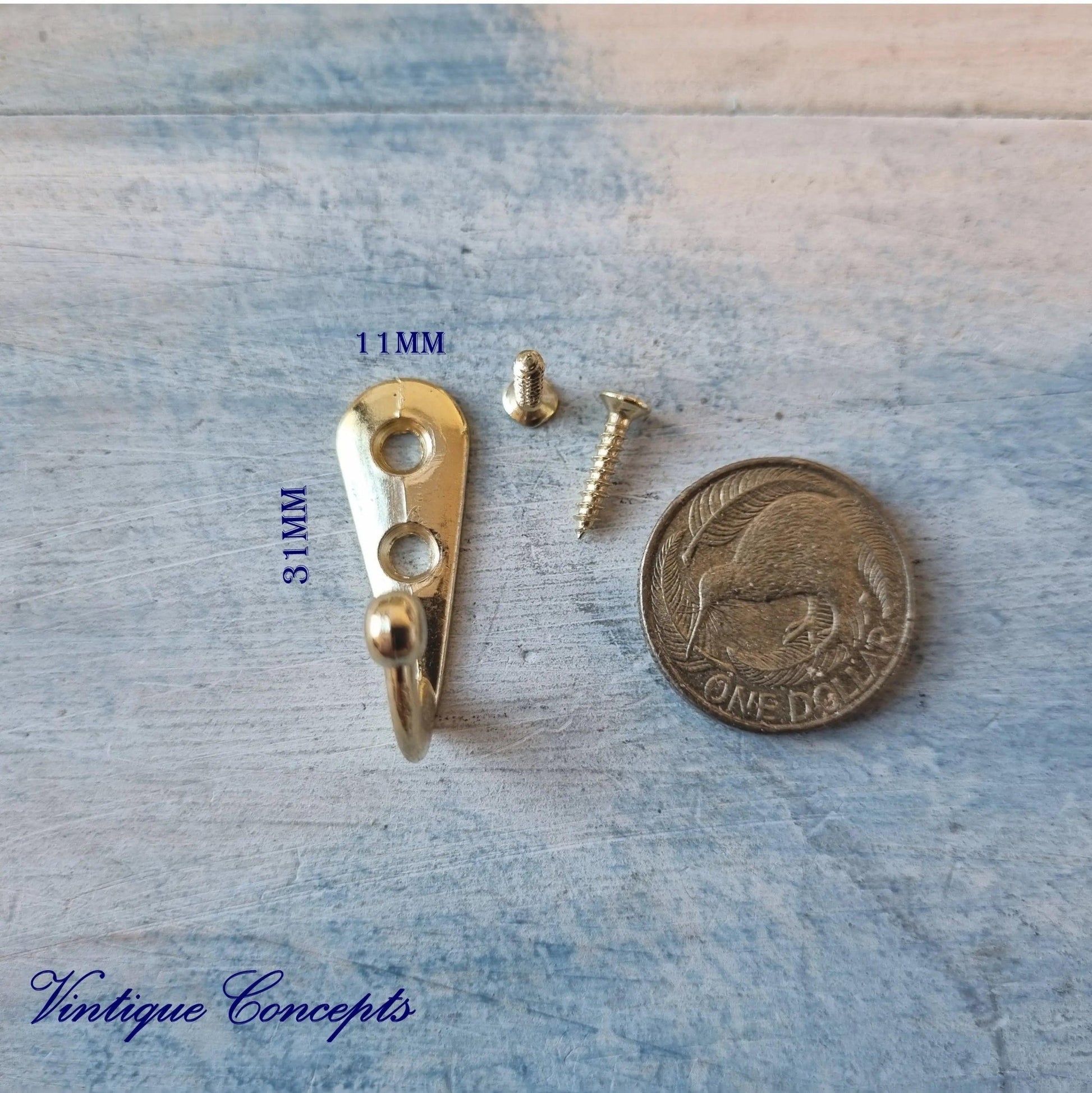 Small GOLD single prong Robe hook 31mm x 11mm (20mm High)-Vintique Concepts