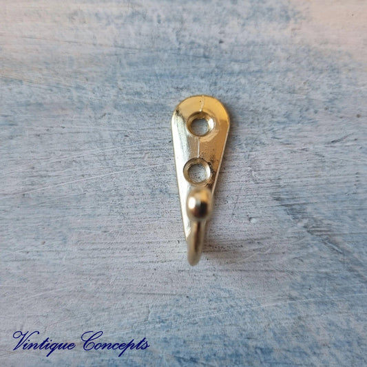 Small GOLD single prong Robe hook 31mm x 11mm (20mm High)-Vintique Concepts