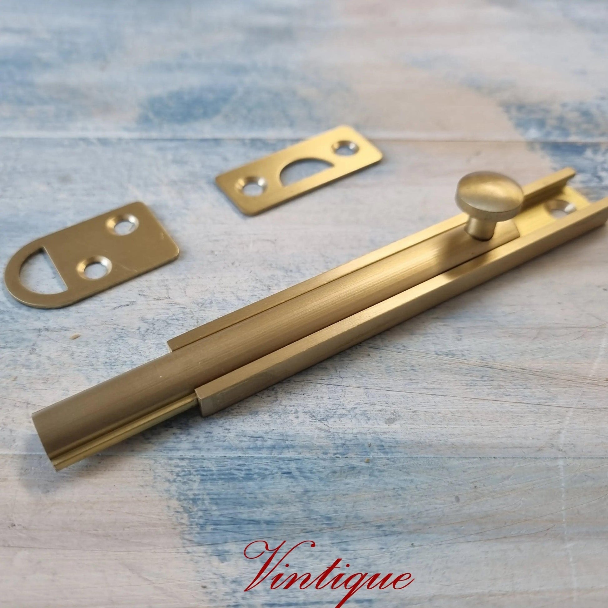 Solid Brass Security Barn Type sliding Bolt 100mm long-Vintique Concepts