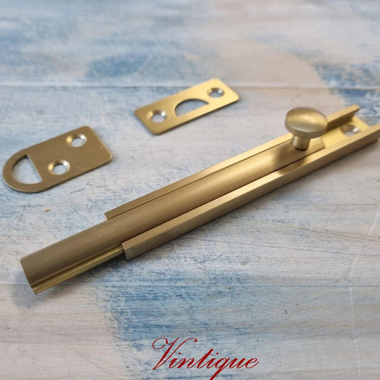 Solid Brass Security Barn Type sliding Bolt 100mm long-Vintique Concepts
