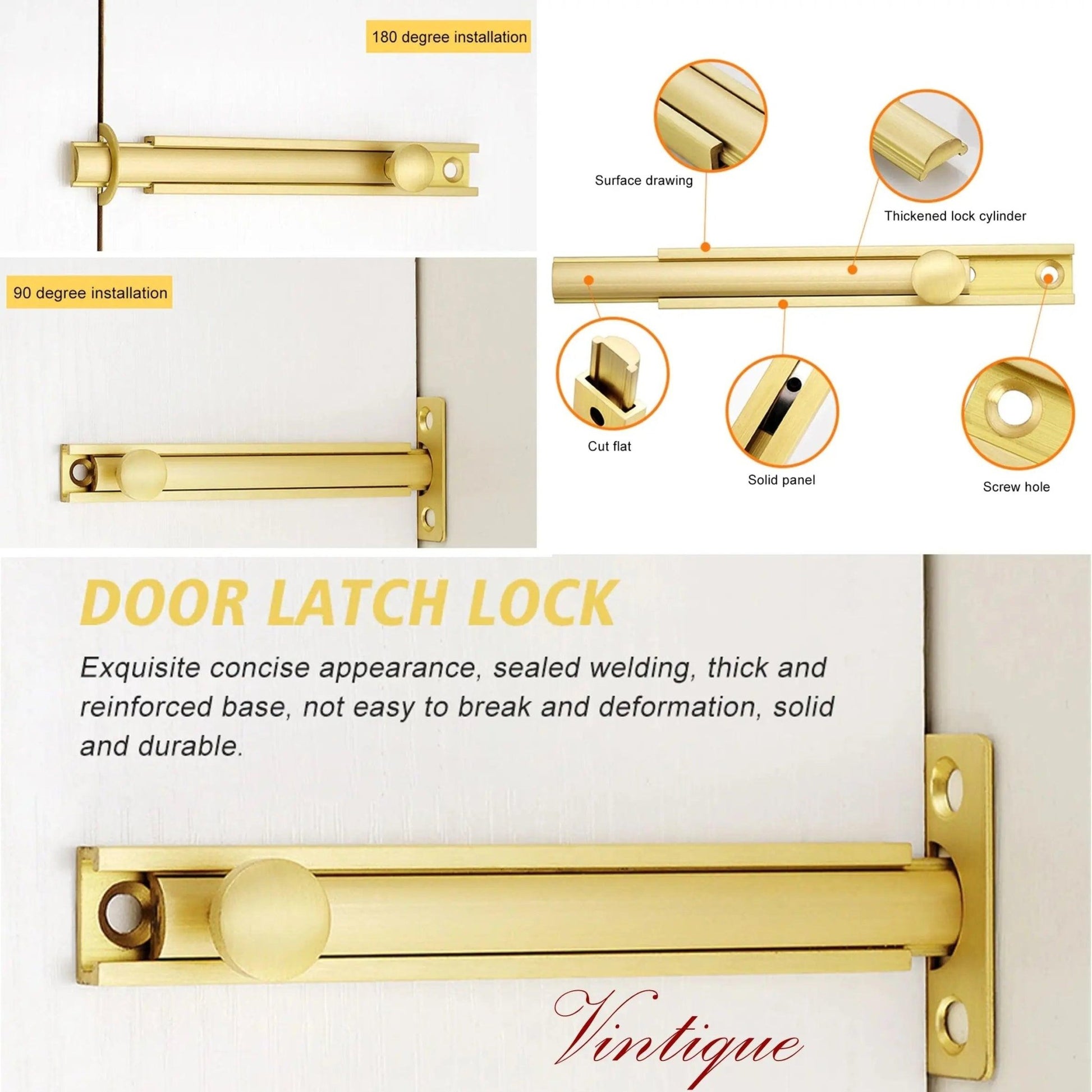 Solid Brass Security Barn Type sliding Bolt 100mm long-Vintique Concepts