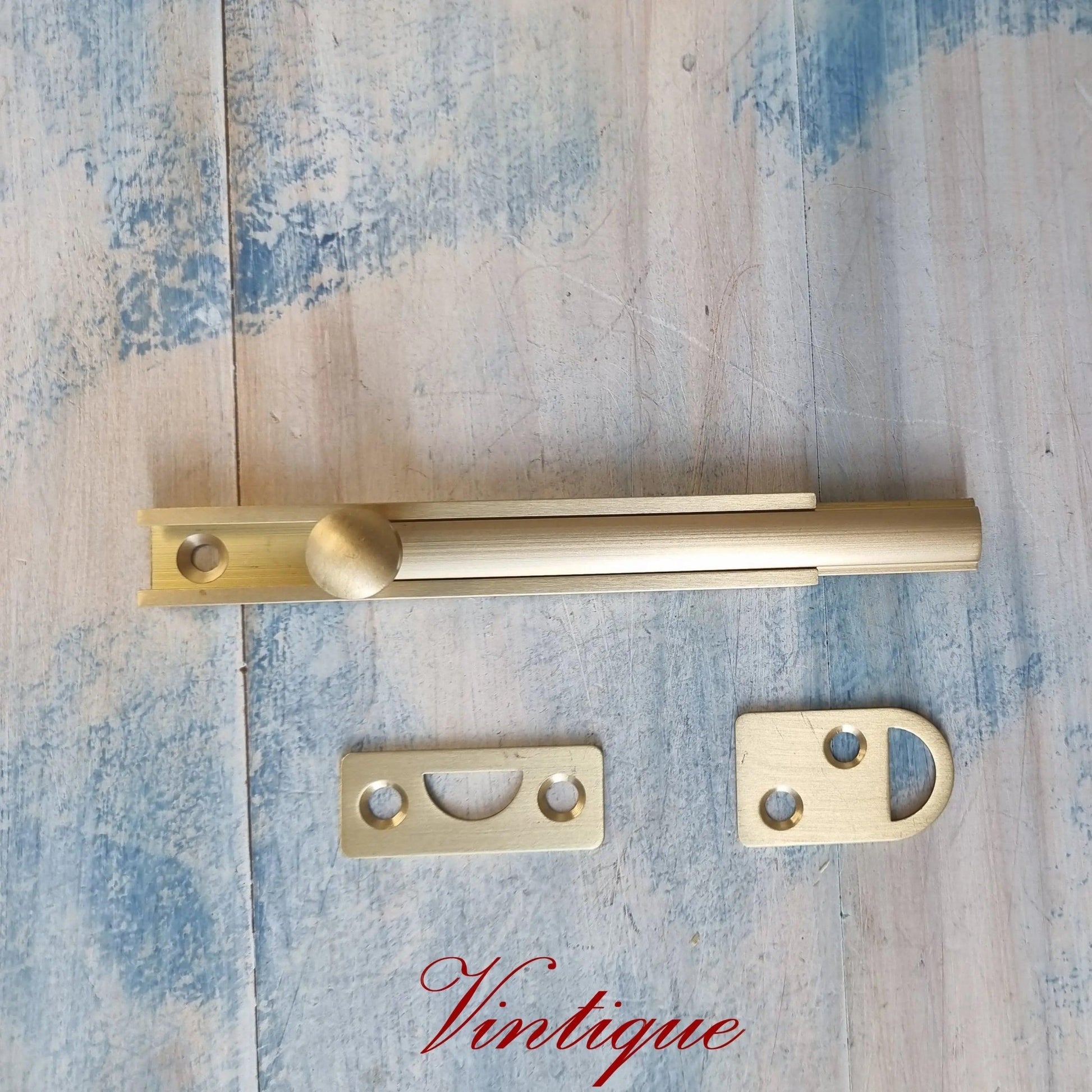 Solid Brass Security Barn Type sliding Bolt 100mm long-Vintique Concepts