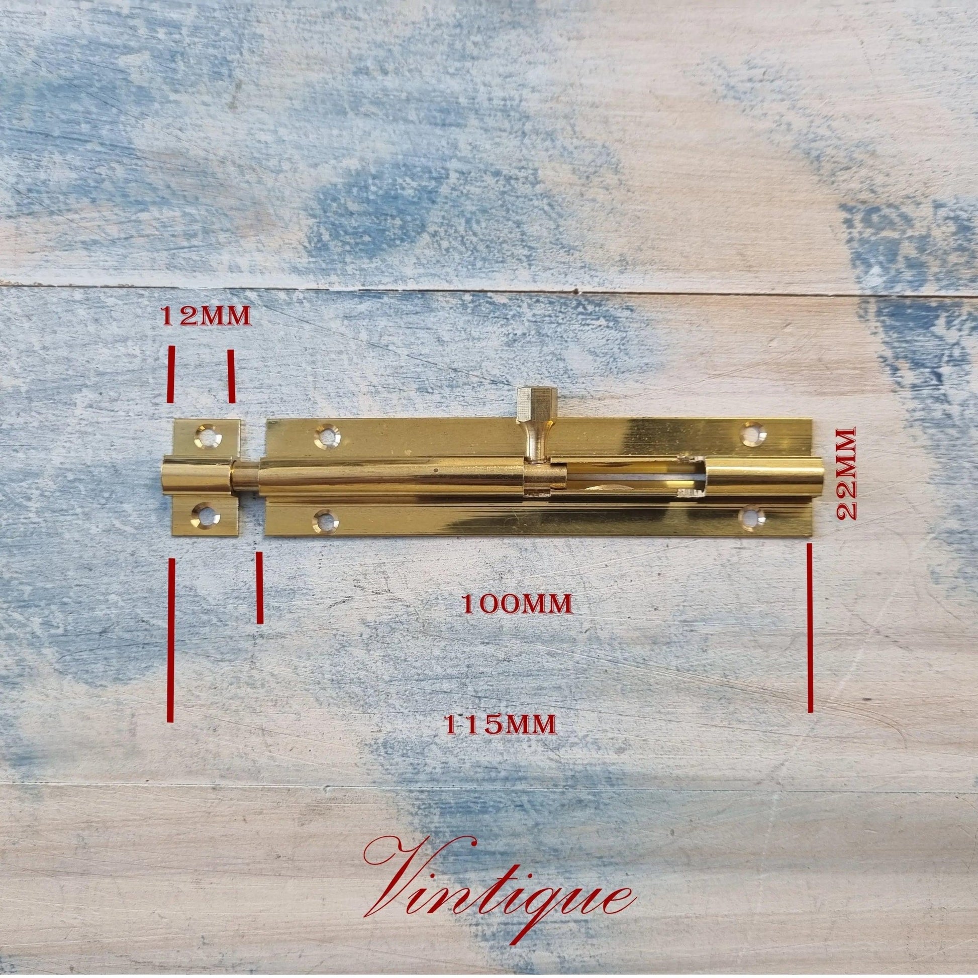 Solid Brass  Sliding Bolt Hardware 100mm long-Vintique Concepts