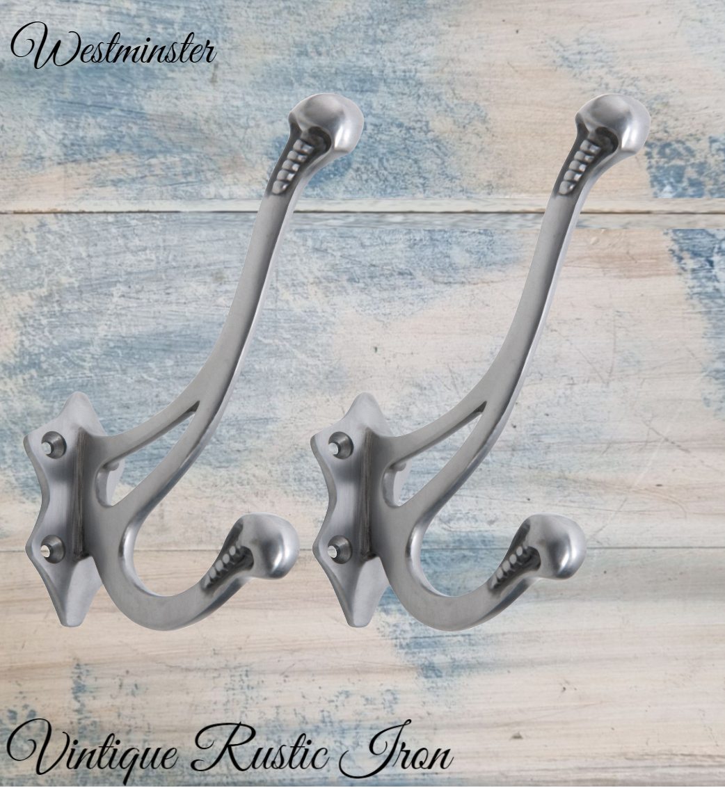 Antique Westminster Large Polished Iron Coat & Hat Hook 145 x 100mm-Vintique Concepts