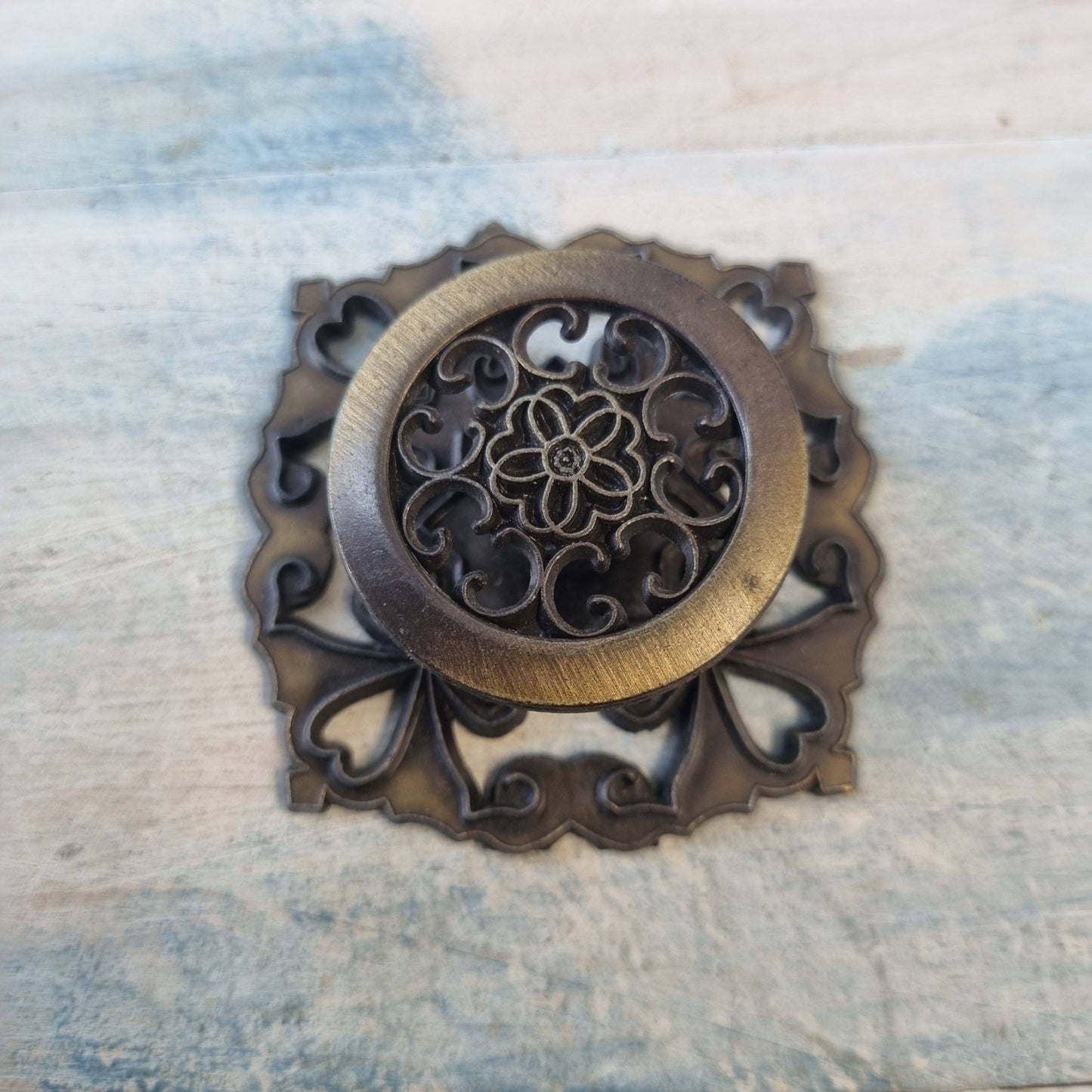 Antique Used Lovely floral cabinet knob with base (lot of 5 pieces) 38mm dia-Vintique Concepts