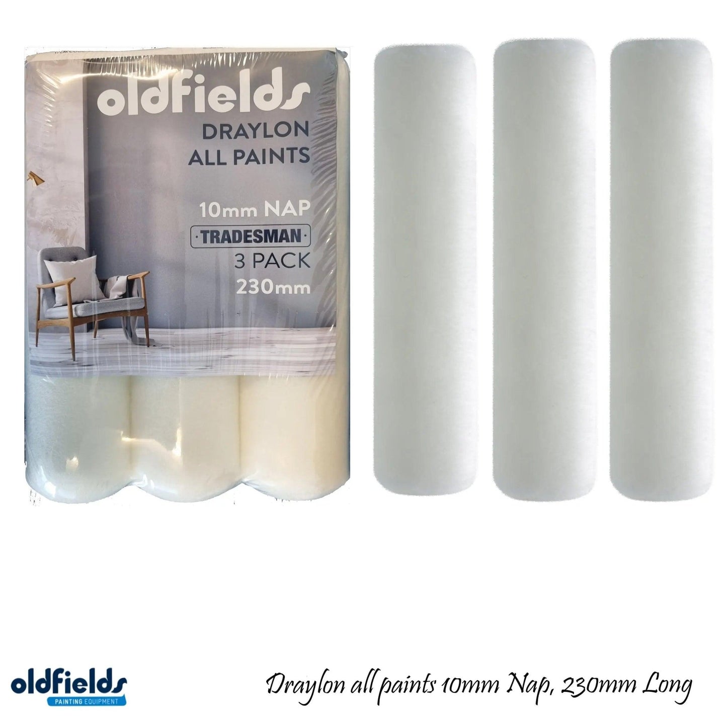 Tradesman 3 Pack 10mm Draylon All Paints Roller sleeves  by Oldfields-Vintique Concepts