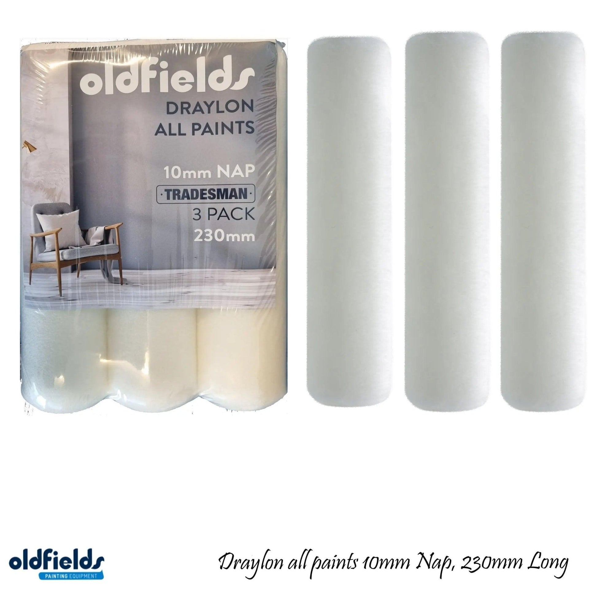 Tradesman 3 Pack 10mm Draylon All Paints Roller sleeves  by Oldfields-Vintique Concepts