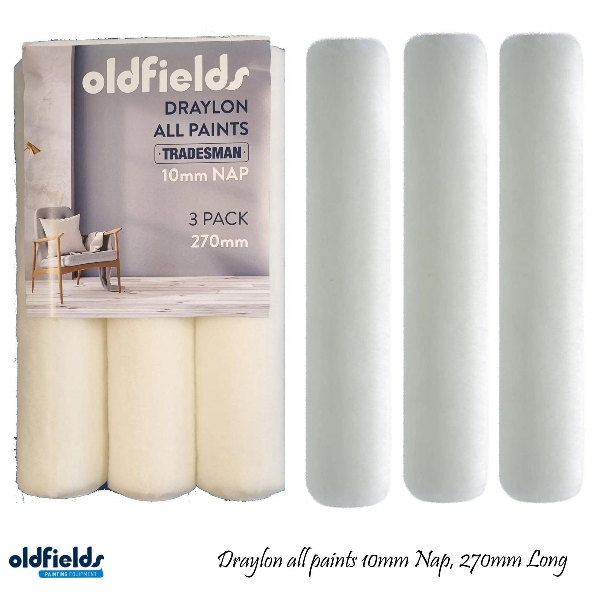 Tradesman 3 Pack 10mm Draylon All Paints Roller sleeves  by Oldfields-Vintique Concepts