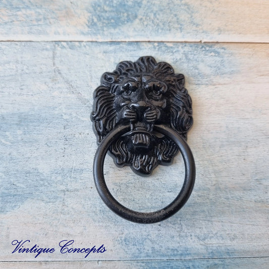 Lion Head Ring Drawer  Pull BLACK- 43mm x 67mm - Vintique Concepts