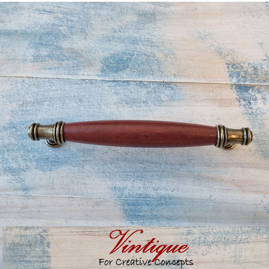 Roma Series Cardinal Red Wood & antique Gold door Handle 158mm long - Vintique Concepts