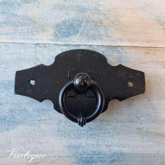 Black Barn Ring Pull with Rustic Backplate for cabinets & drawers - Vintique Concepts