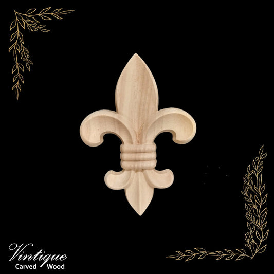 French Dauphin Fleur De Lis centre wood applique  12cm x 9cm - Vintique Concepts