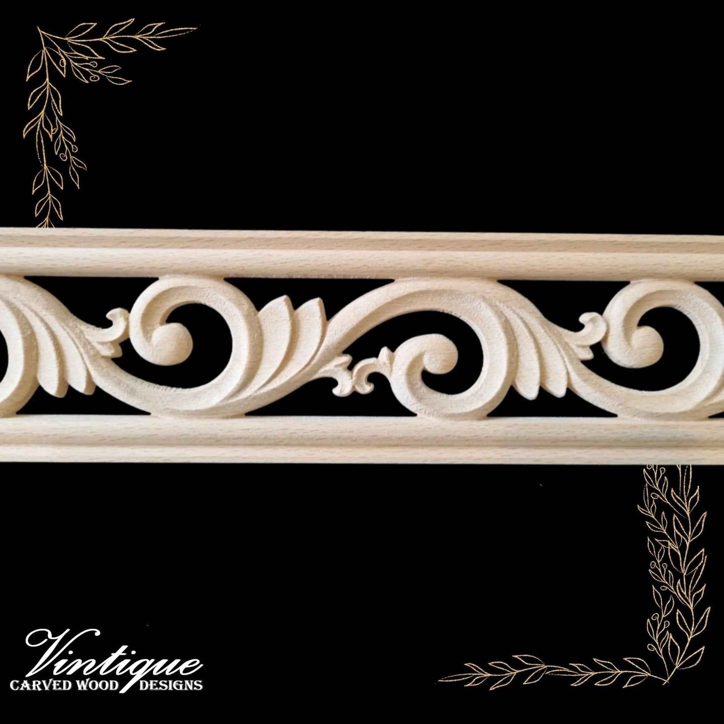 Victorian Swirl "cut-through" carved wood border trim moulding 80mm wide
