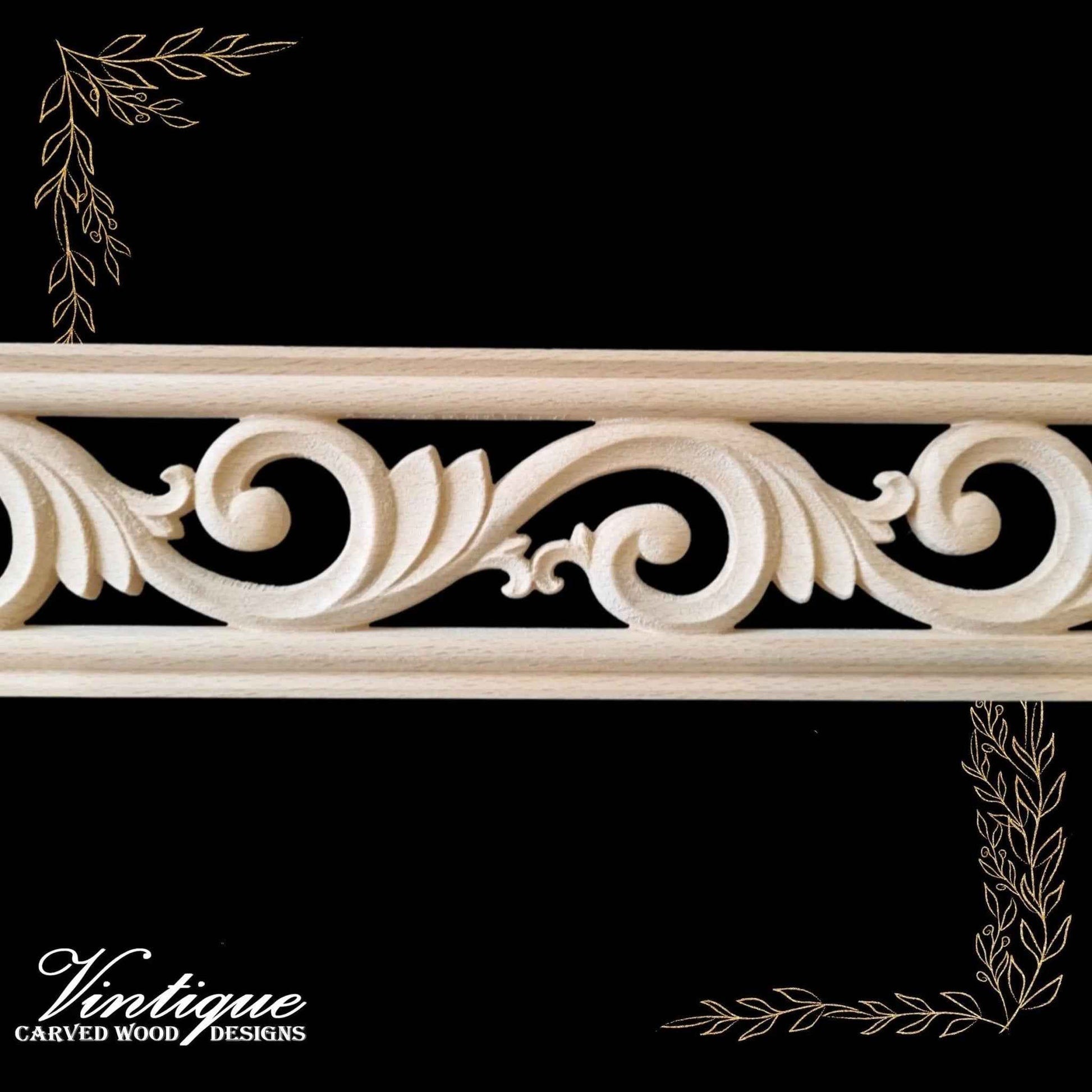 Victorian Swirl "cut-through" carved wood border trim moulding 80mm wide