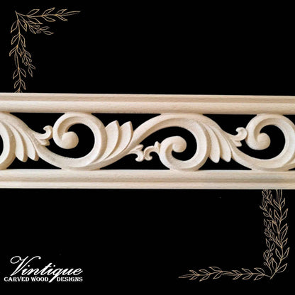 Victorian Swirl "cut-through" carved wood border trim moulding 80mm wide