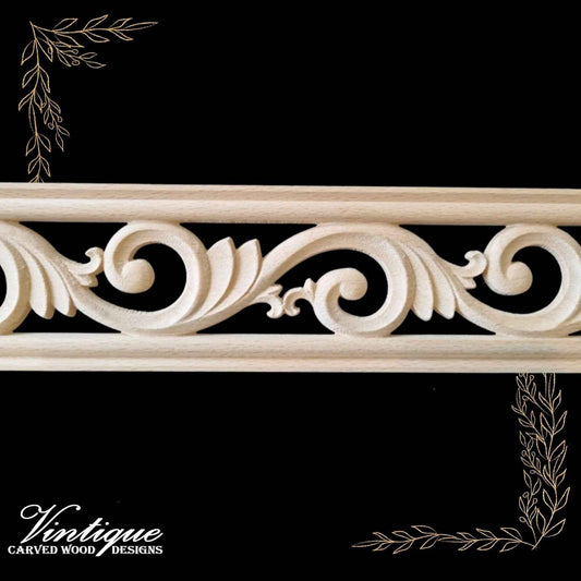 Victorian Swirl "cut-through" carved wood border trim moulding 80mm wide